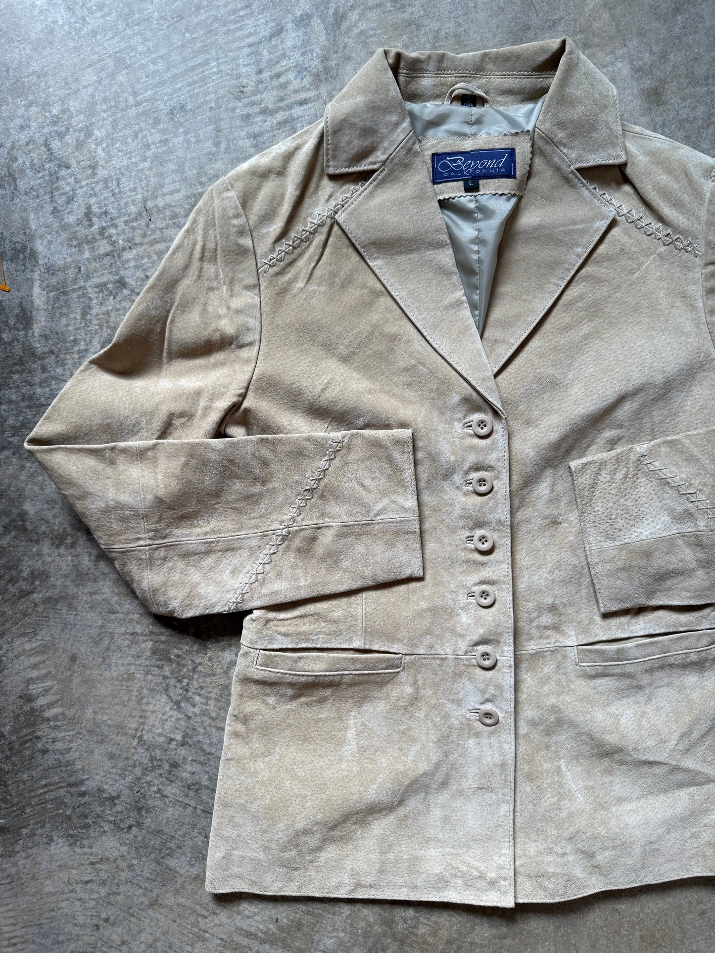 NWT Genuine Suede Jacket w/ Cross Stitch Detail