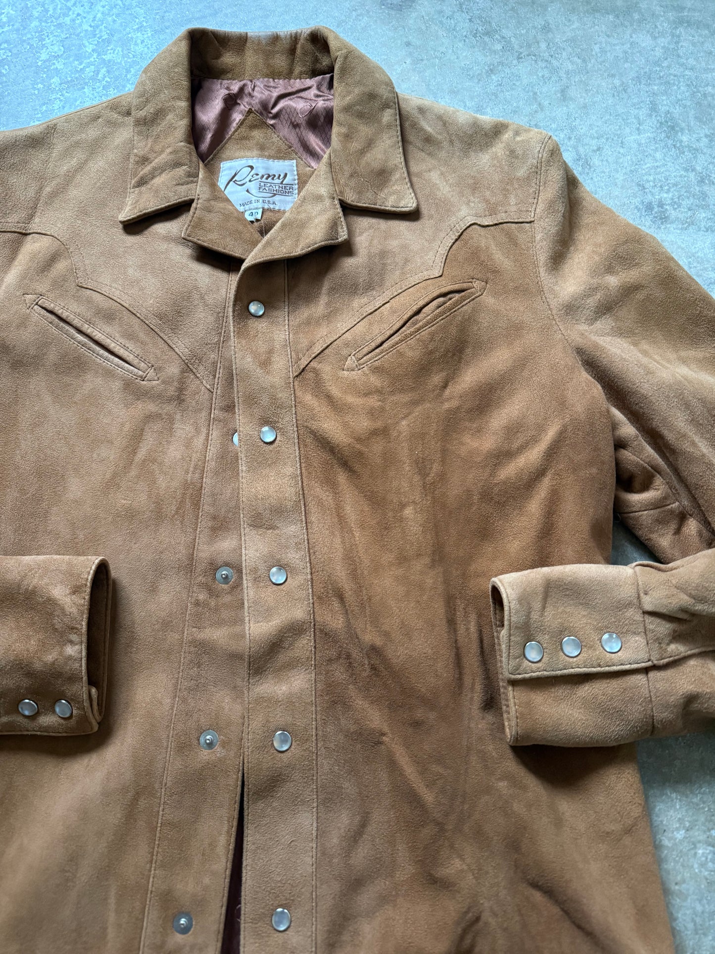 Vintage Suede Pearl Snap Button Shacket