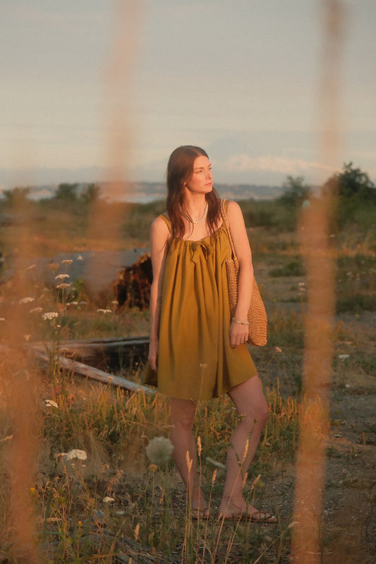 Camille Long Tencel Dress in Golden Chartreuse