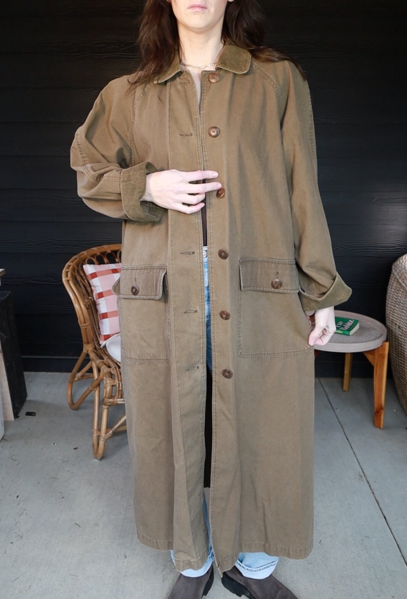 Vintage Dark Olive Barn Style Trench