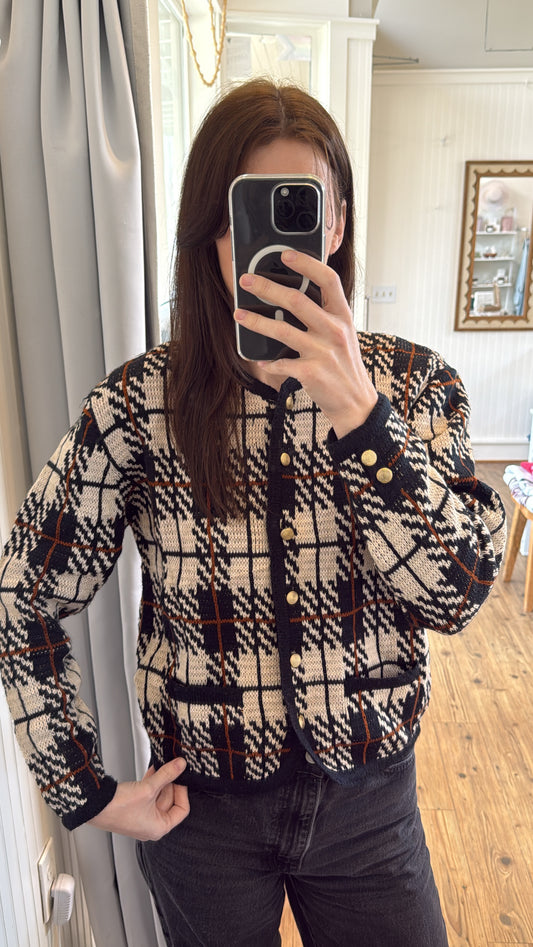 Vintage 80’s Plaid Acrylic Cardigan