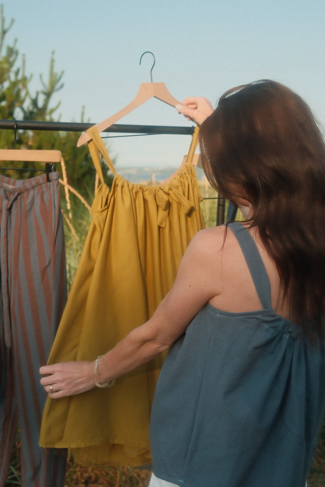 Camille Long Tencel Dress in Golden Chartreuse