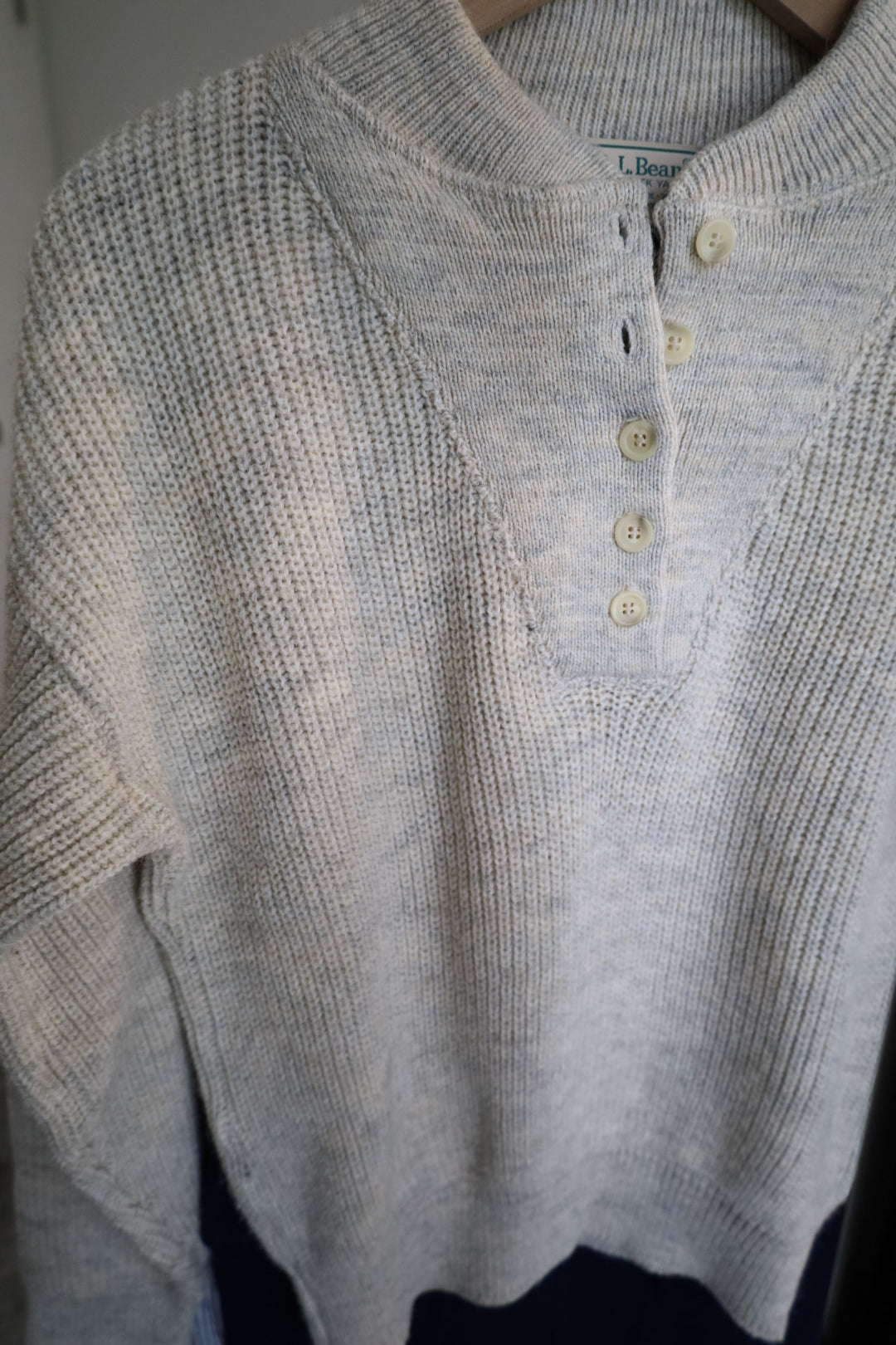 Vintage LL Bean Oatmeal Heathered Henley Sweater