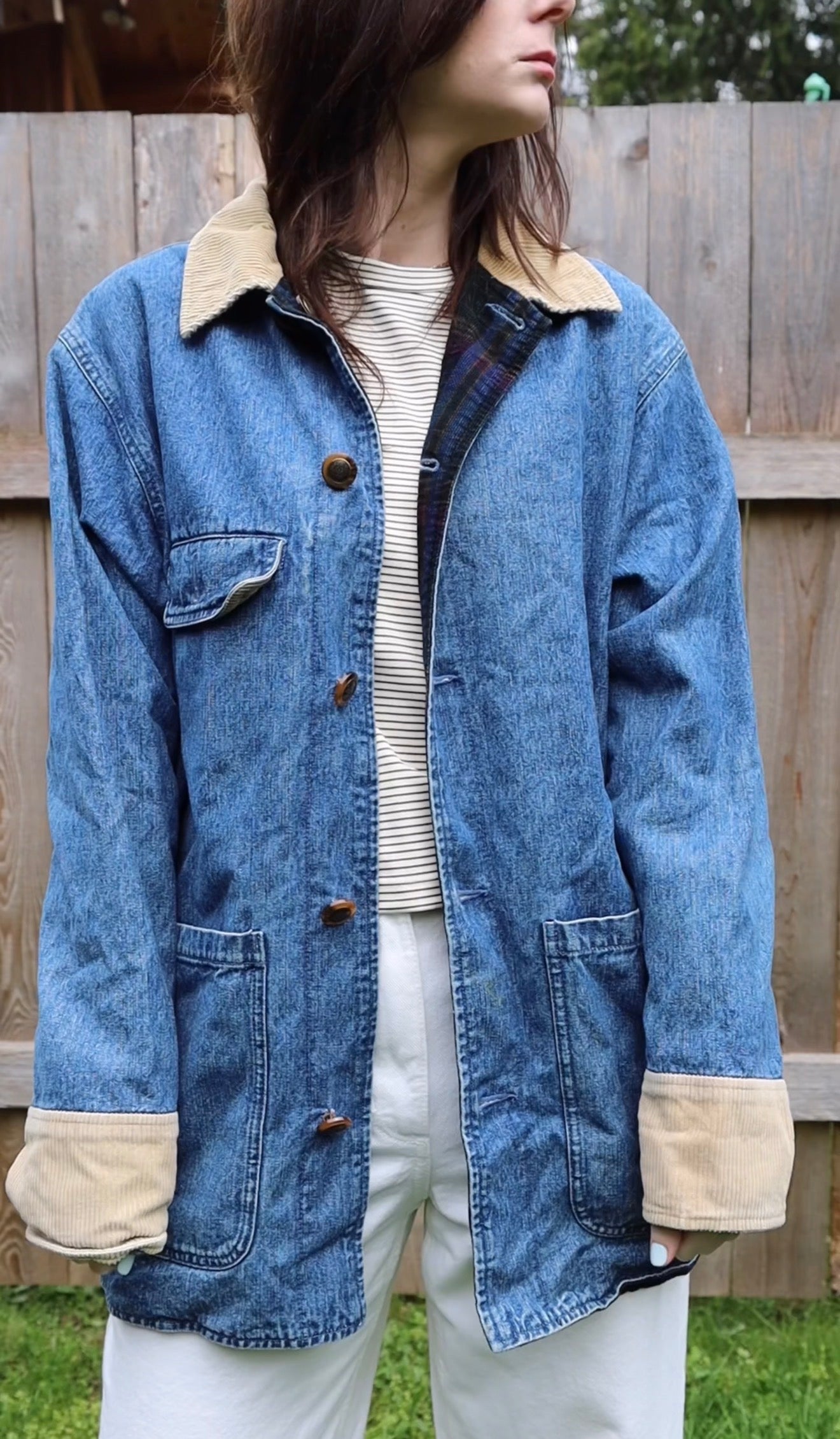 Vintage Reversible Denim Plaid & Corduroy Chore Jacket