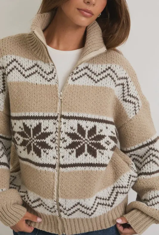 Fair Isle Collared Zip Up Sweater