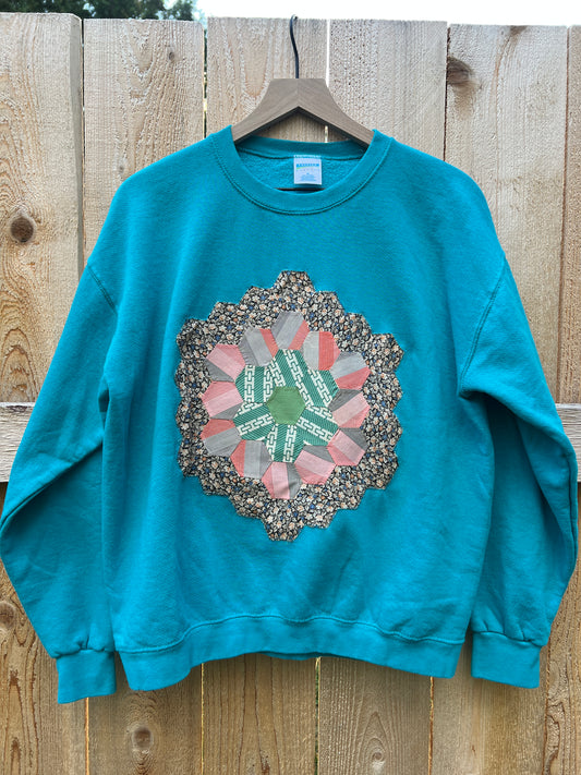 Grandmothers Garden Patch Crewneck- Teal