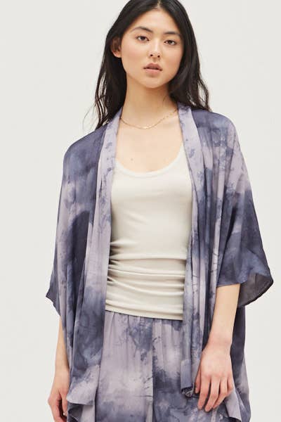 Tie Dye Satin Kimono - Smoke