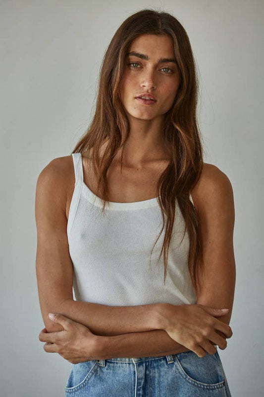 Knit Cotton Ribbed Round Neck Tank Top