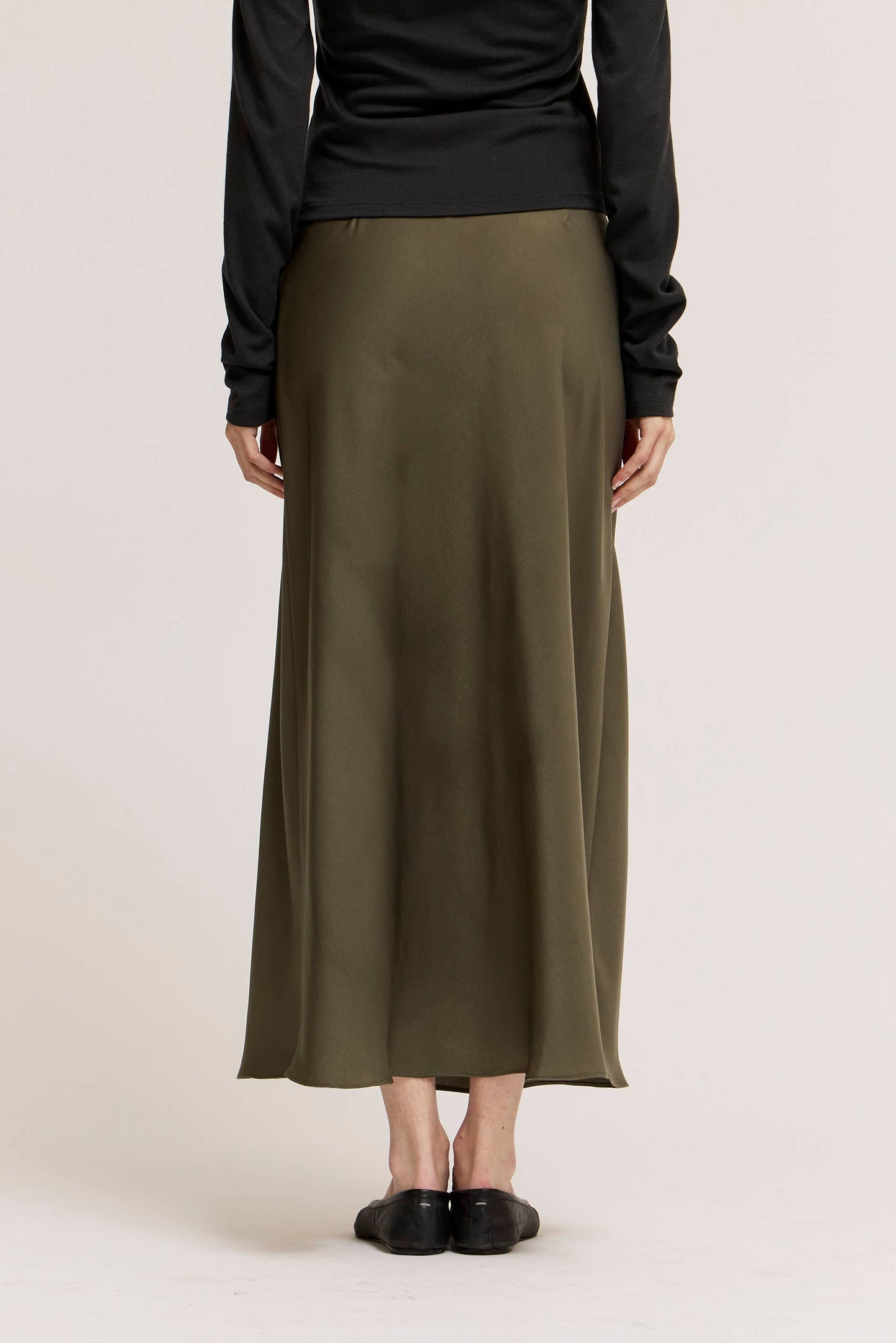 Dylan Sage Satin Flared Long Skirt