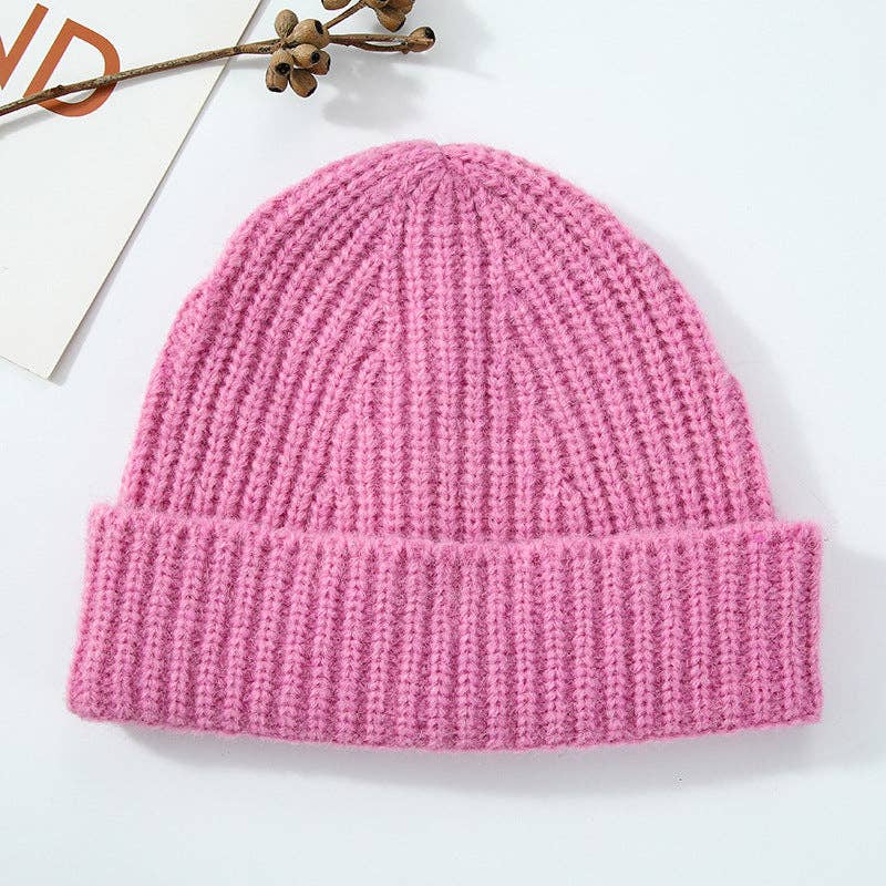 Coffee Simple Ribbed Cuffed Knit Beanie