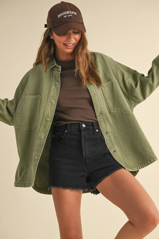 Military Green Denim Shacket