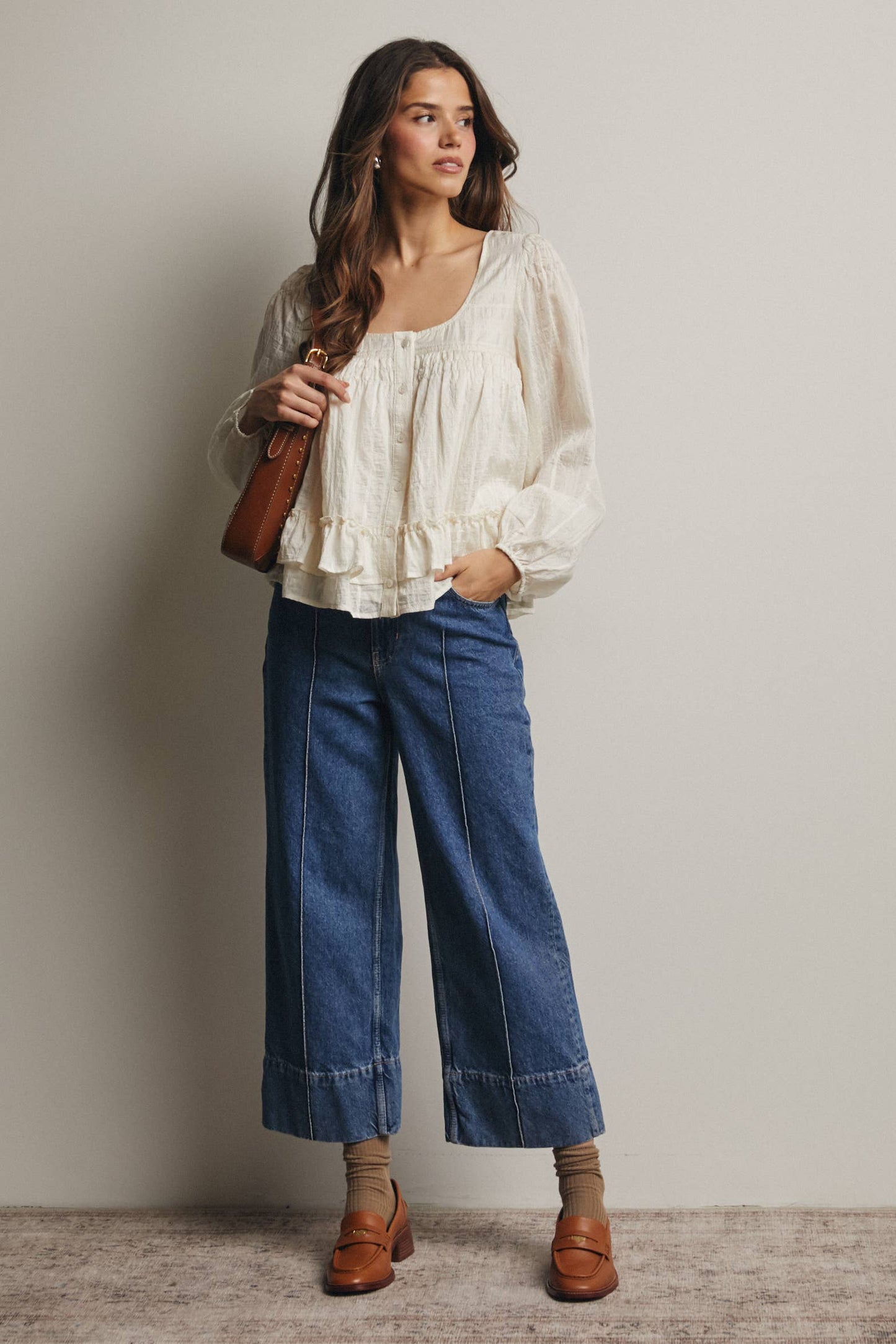 Dorothea ruffle Hem Peasant Blouse