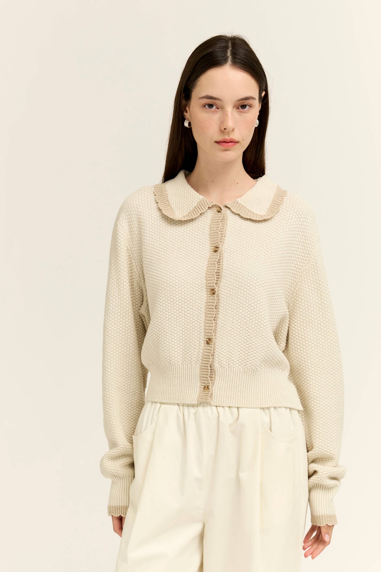 Scallop Edge Cardigan Waffle Knit