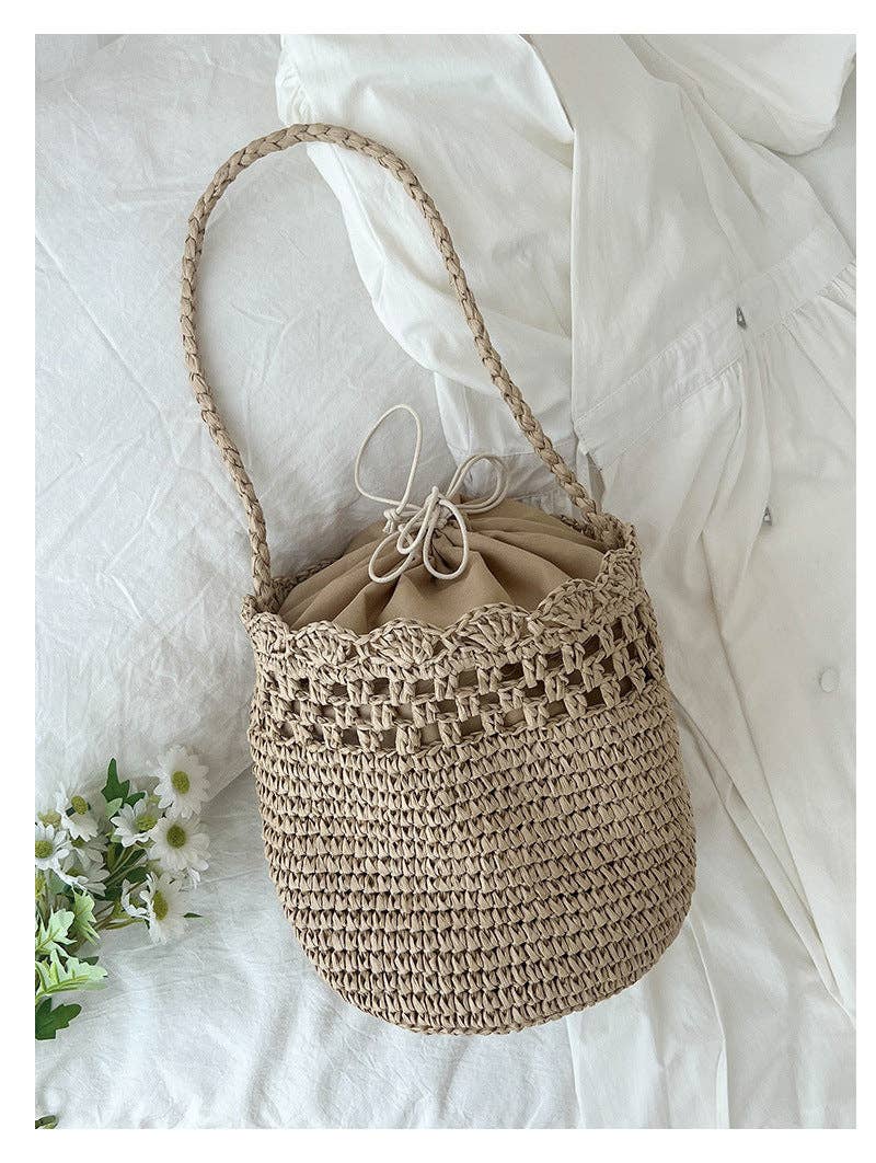 Provence Hollow Out Straw Woven Bucket Bag
