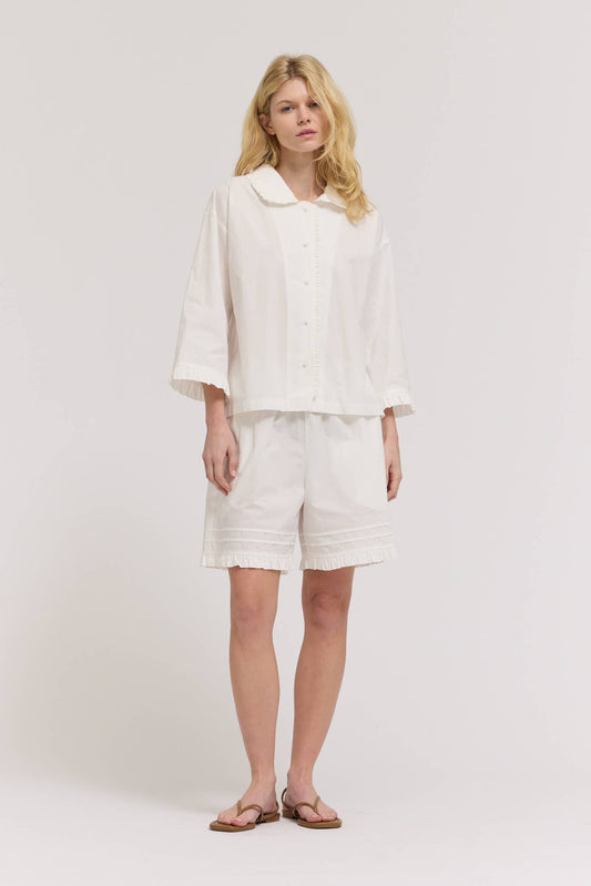 Dorinne 100% Cotton Button Up Ruffle Top