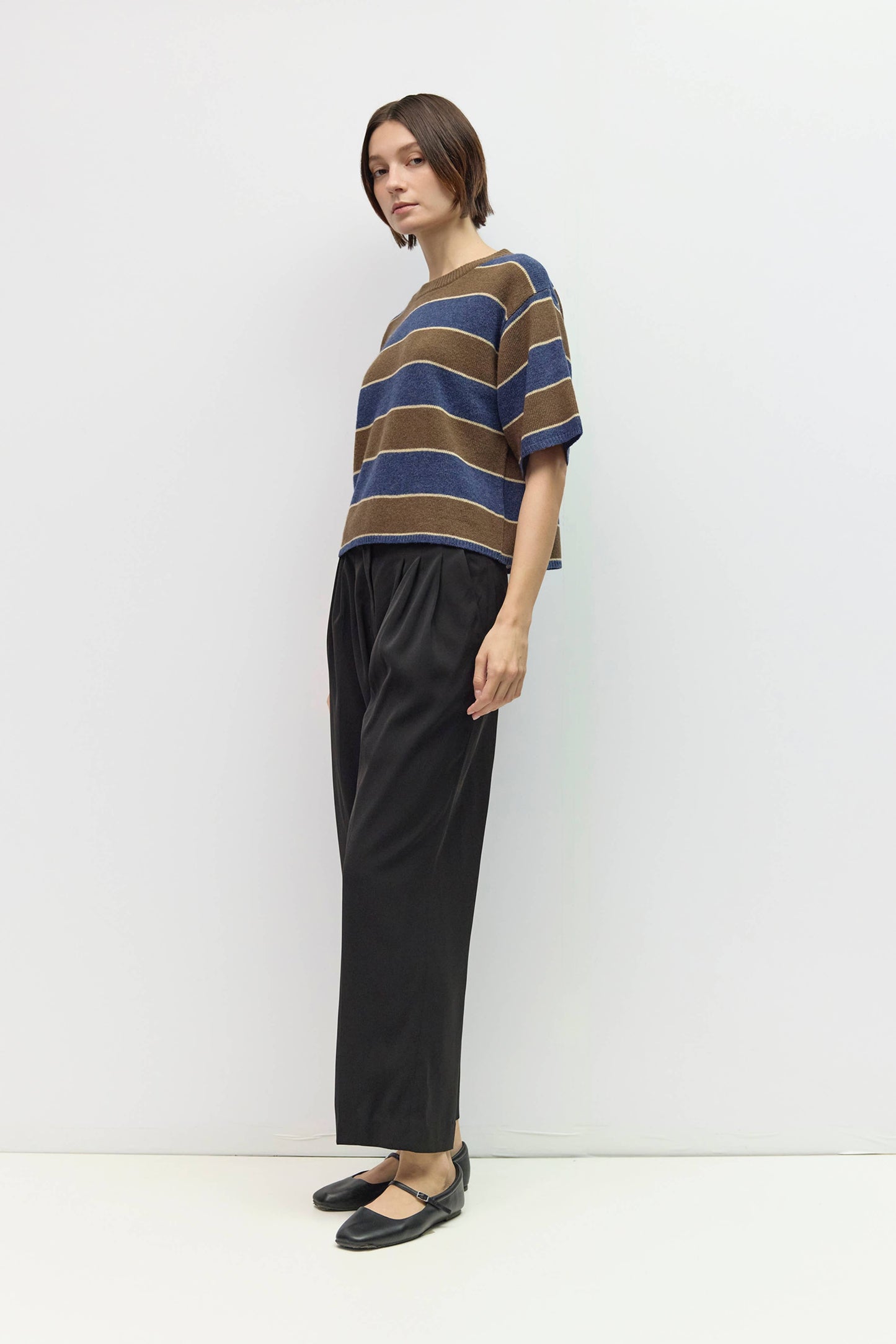 Pamina Striped Elbow Sleeve Sweater Top