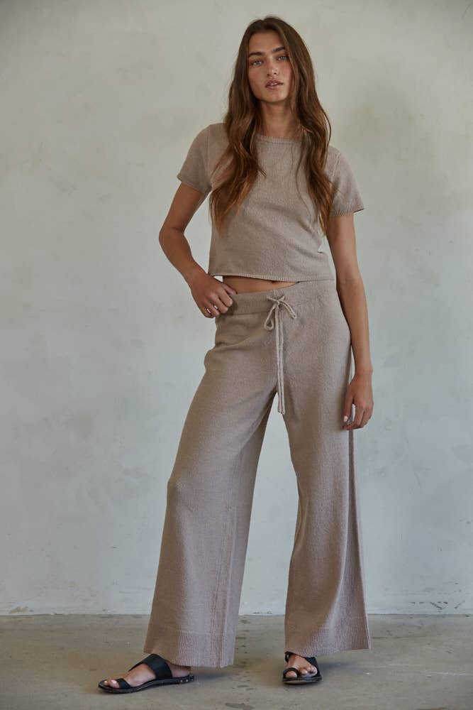 Mocha Knit Sweater Crop Top Tee