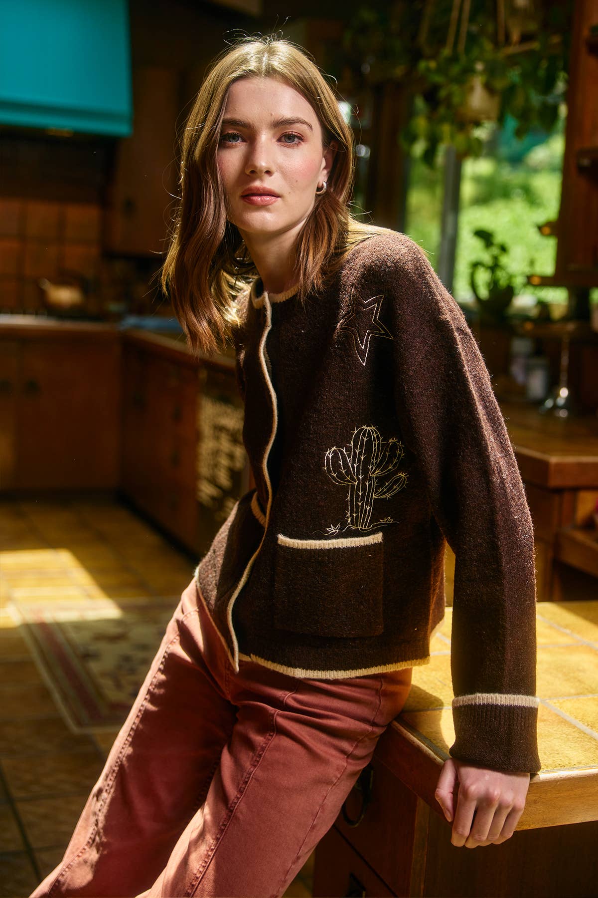 Western Star Embroidered Contrast Trim Cardigan