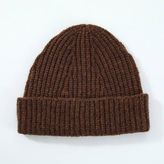 Coffee Simple Ribbed Cuffed Knit Beanie