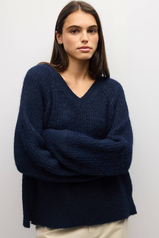 Orla Navy Oversized V-Neck Sweater
