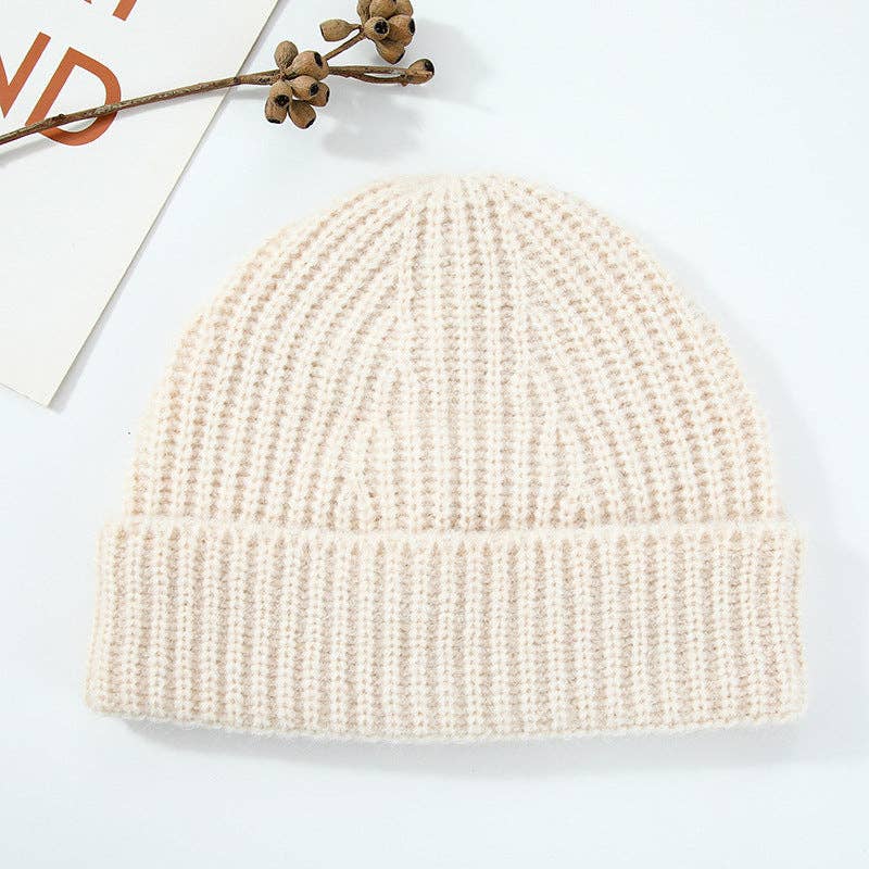 Coffee Simple Ribbed Cuffed Knit Beanie