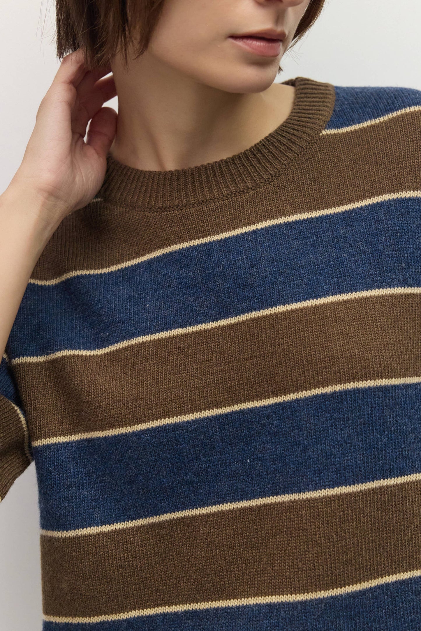 Pamina Striped Elbow Sleeve Sweater Top
