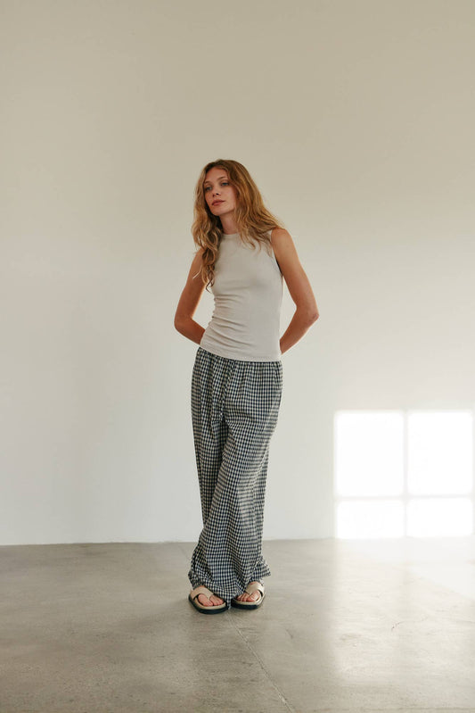 Midnight Lantern Relaxed Fit Gingham Pants in Navy