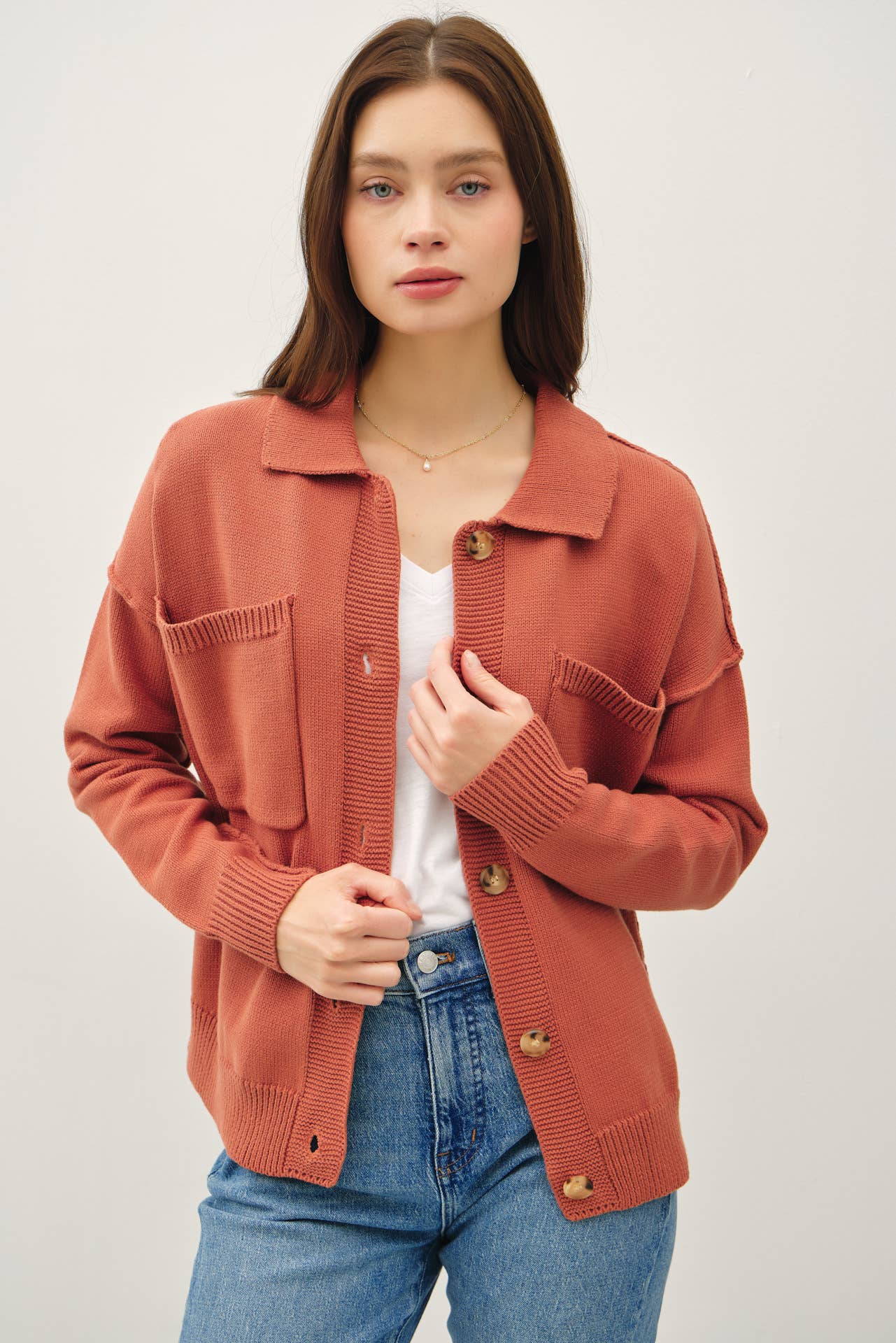 Lydia Terracotta Knit Sweater Jacket