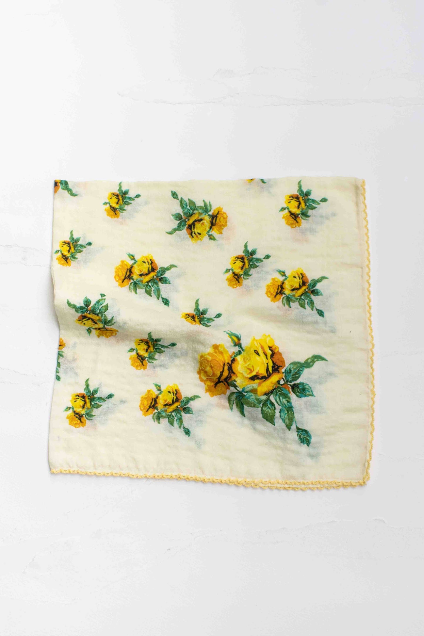 Vintage Rose Print Cotton Rayon Scarf: Yellow
