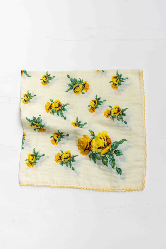 Vintage Rose Print Cotton Rayon Scarf: Yellow