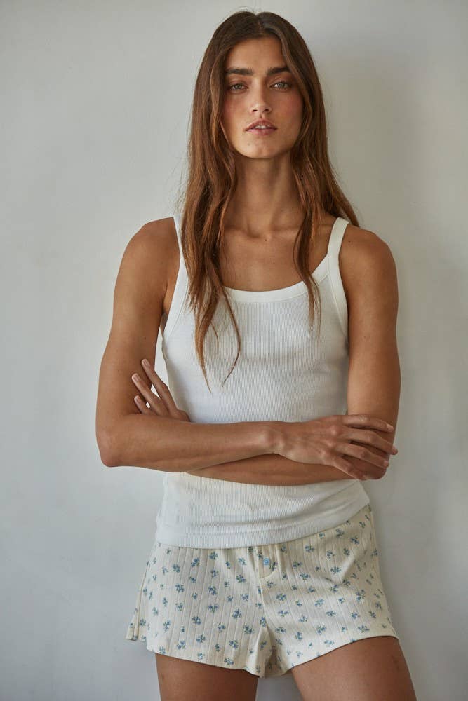 Knit Cotton Ribbed Round Neck Tank Top