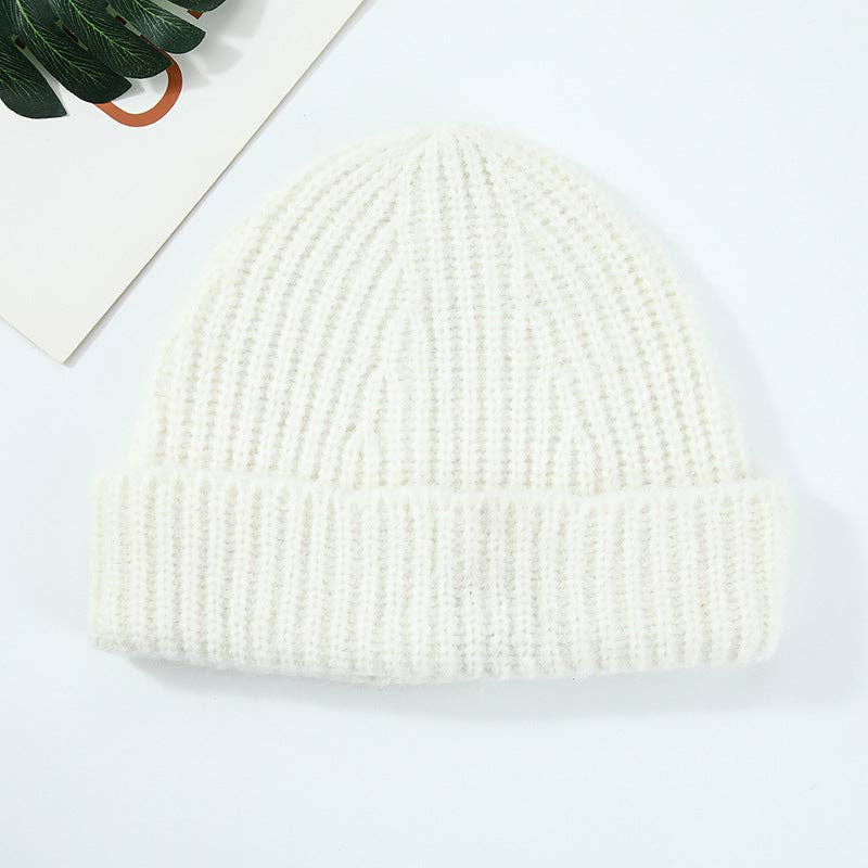 Coffee Simple Ribbed Cuffed Knit Beanie