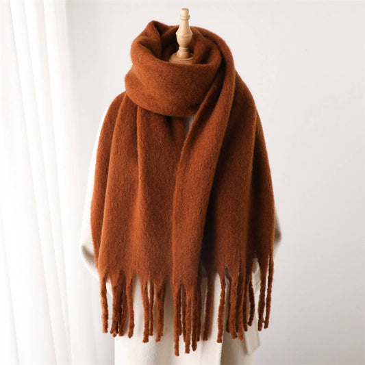 Coffee Mohair Tassel Scarf for Winter