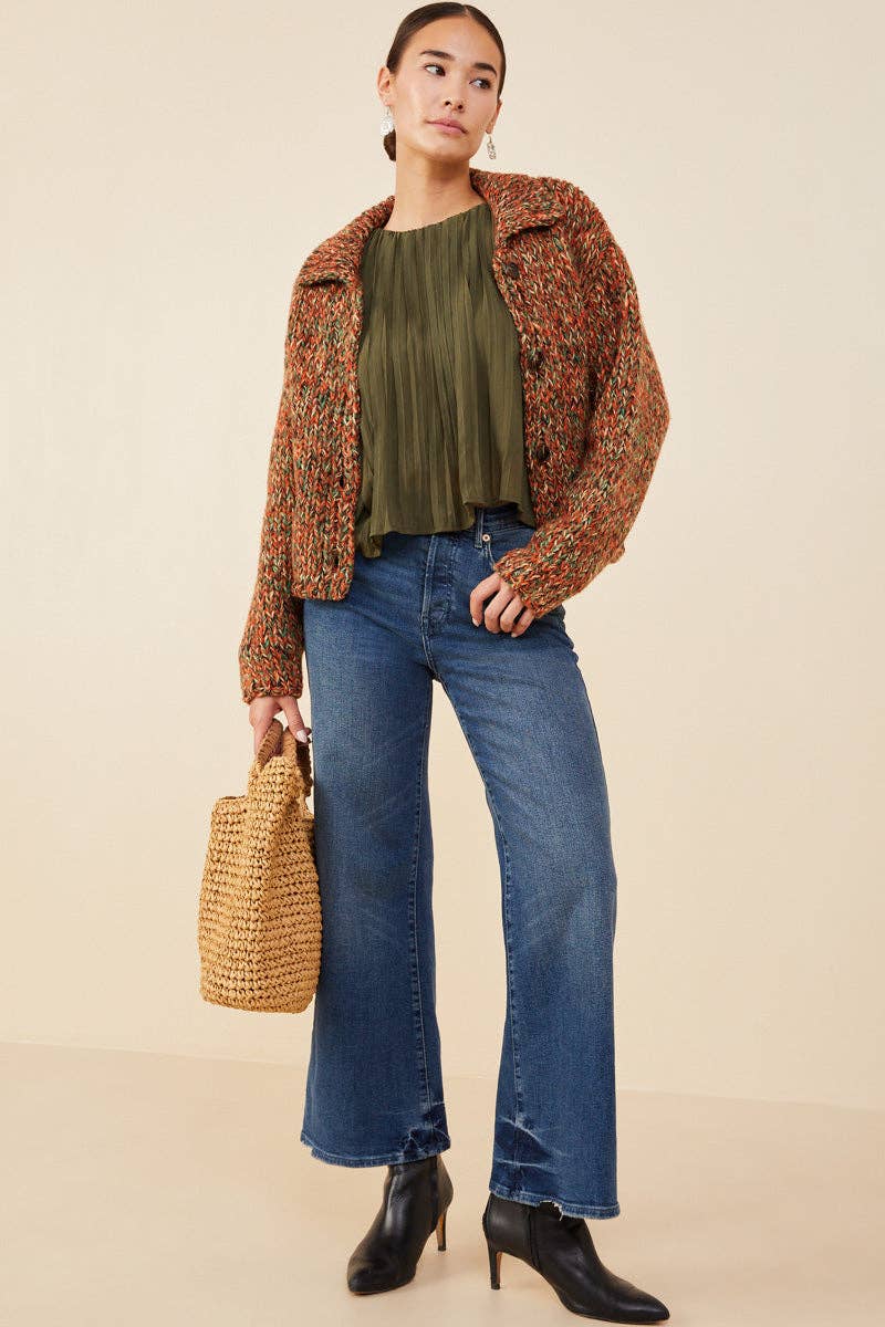 Eunice Multicolor Yarn Chunky Cropped Sweater Cardigan