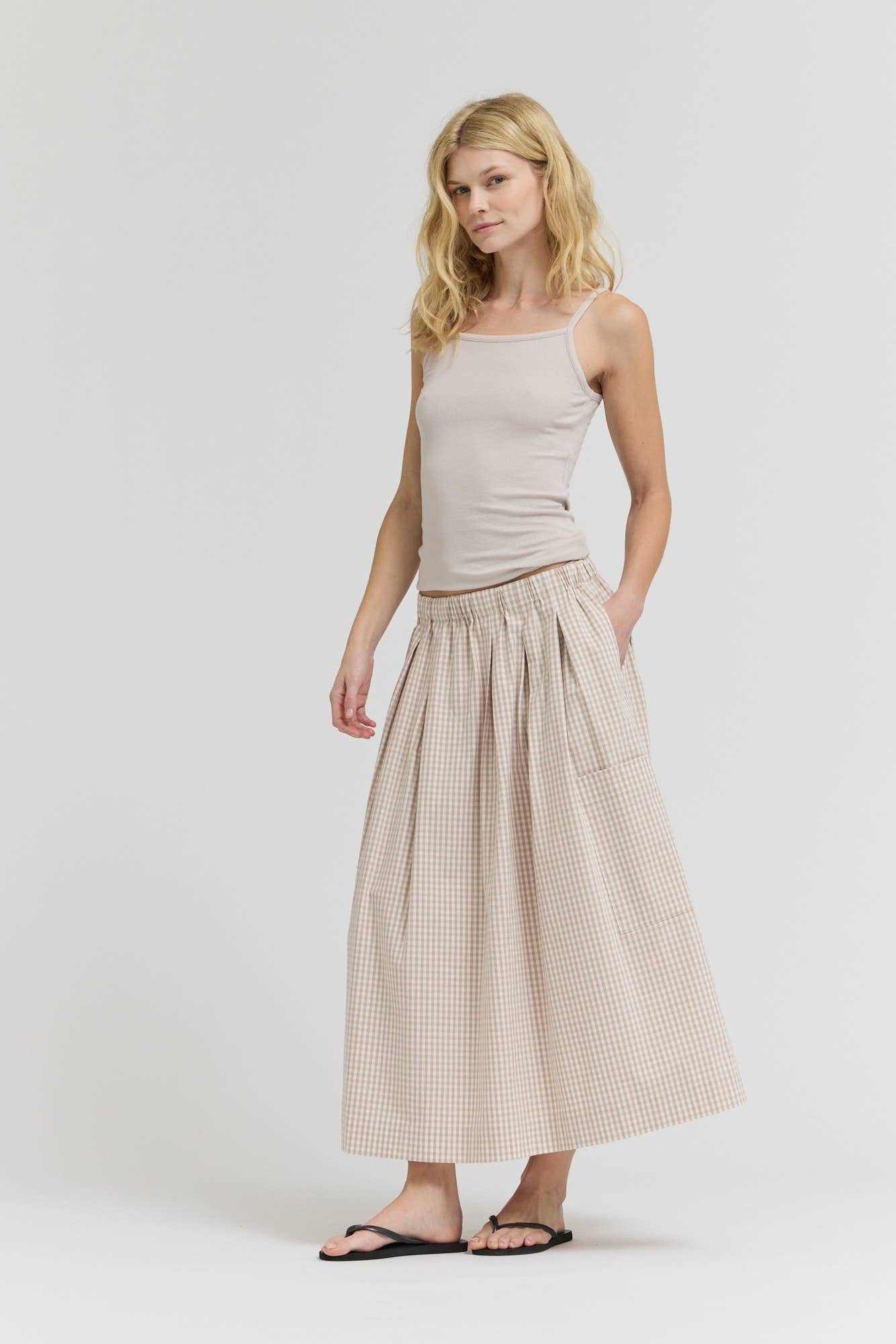 Canyon Pleat Waist Gingham Cotton Skirt