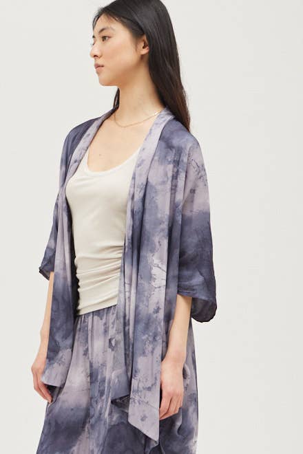 Tie Dye Satin Kimono - Smoke