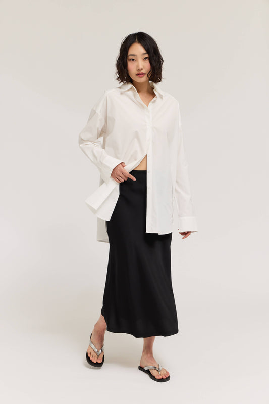 Onyx Satin Mermaid Fit Midi Skirt