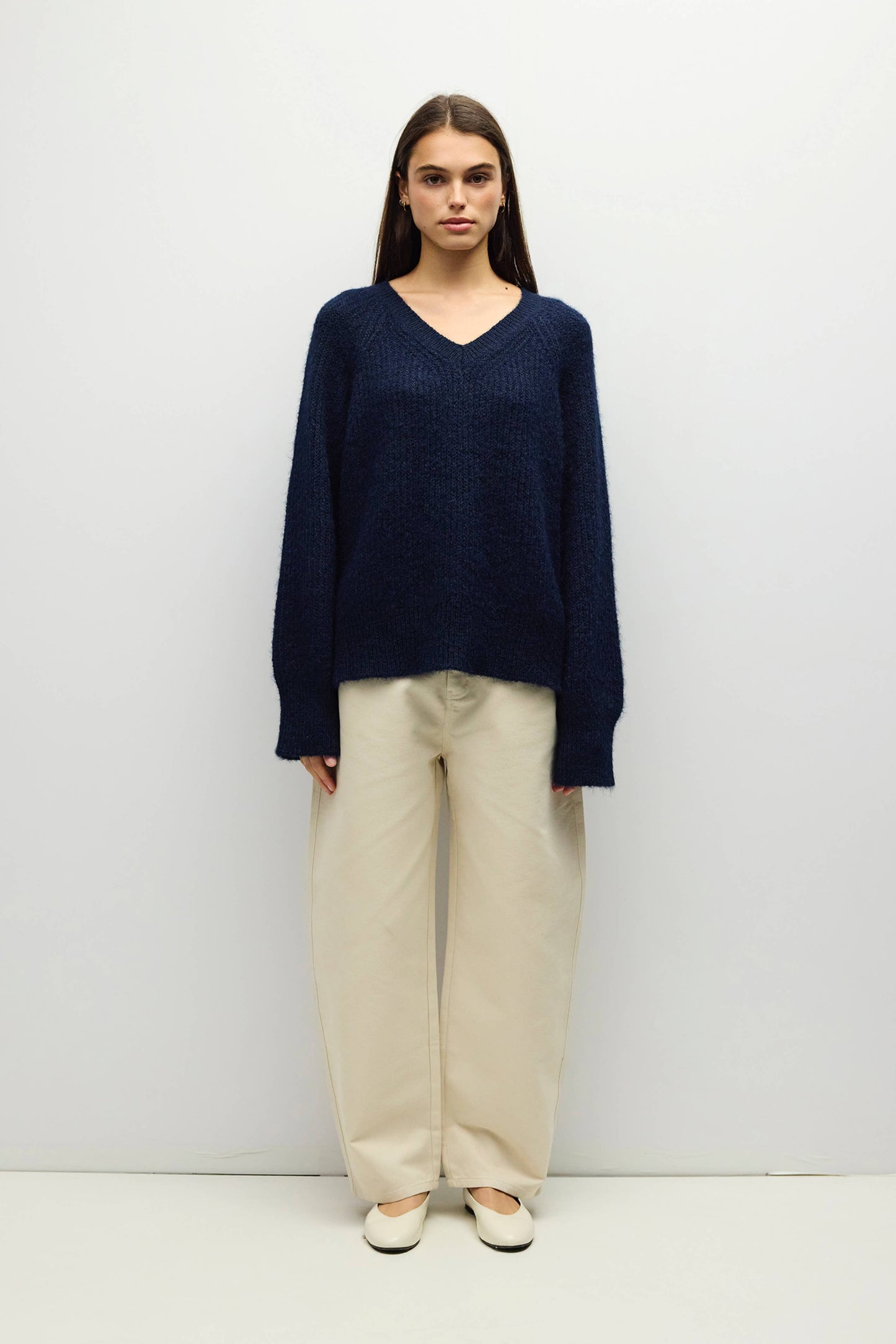 Orla Navy Oversized V-Neck Sweater