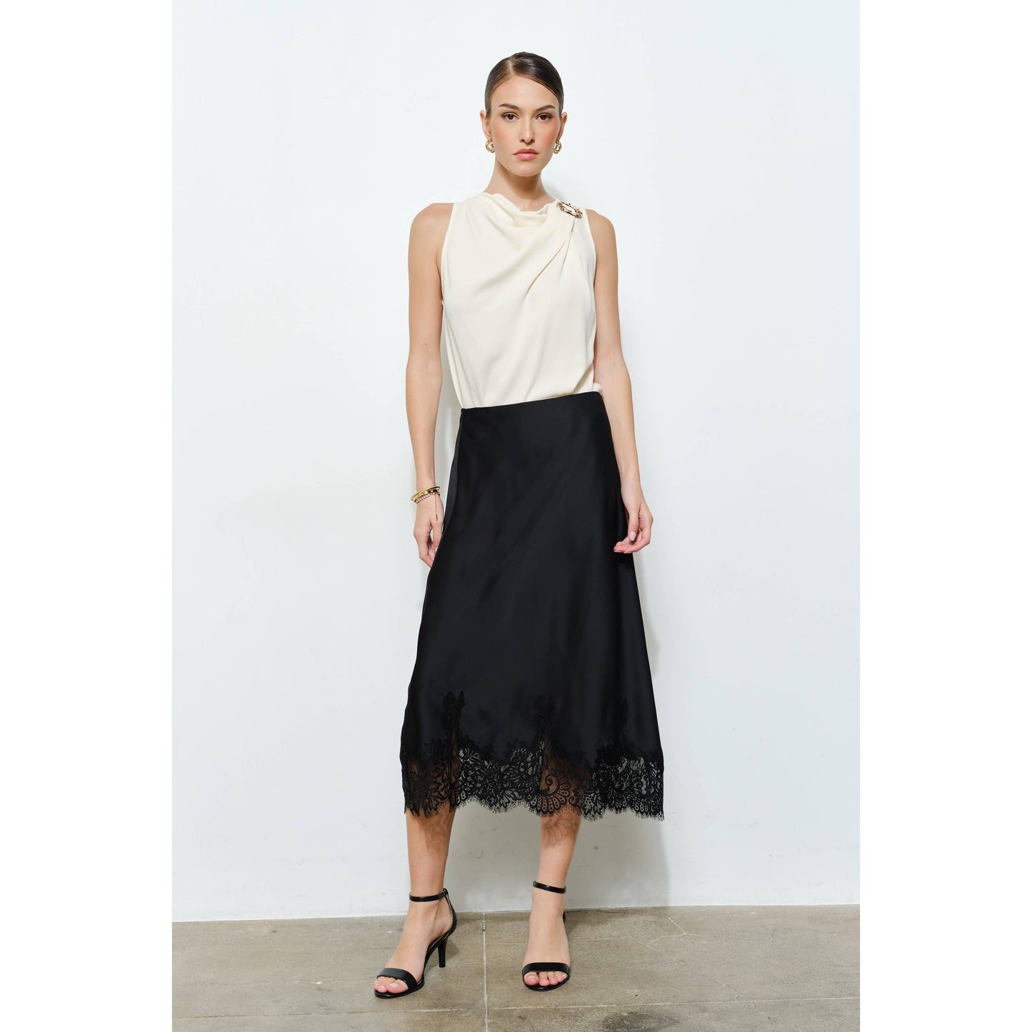 Poppy Classic Silky with Lace Midi Skirt