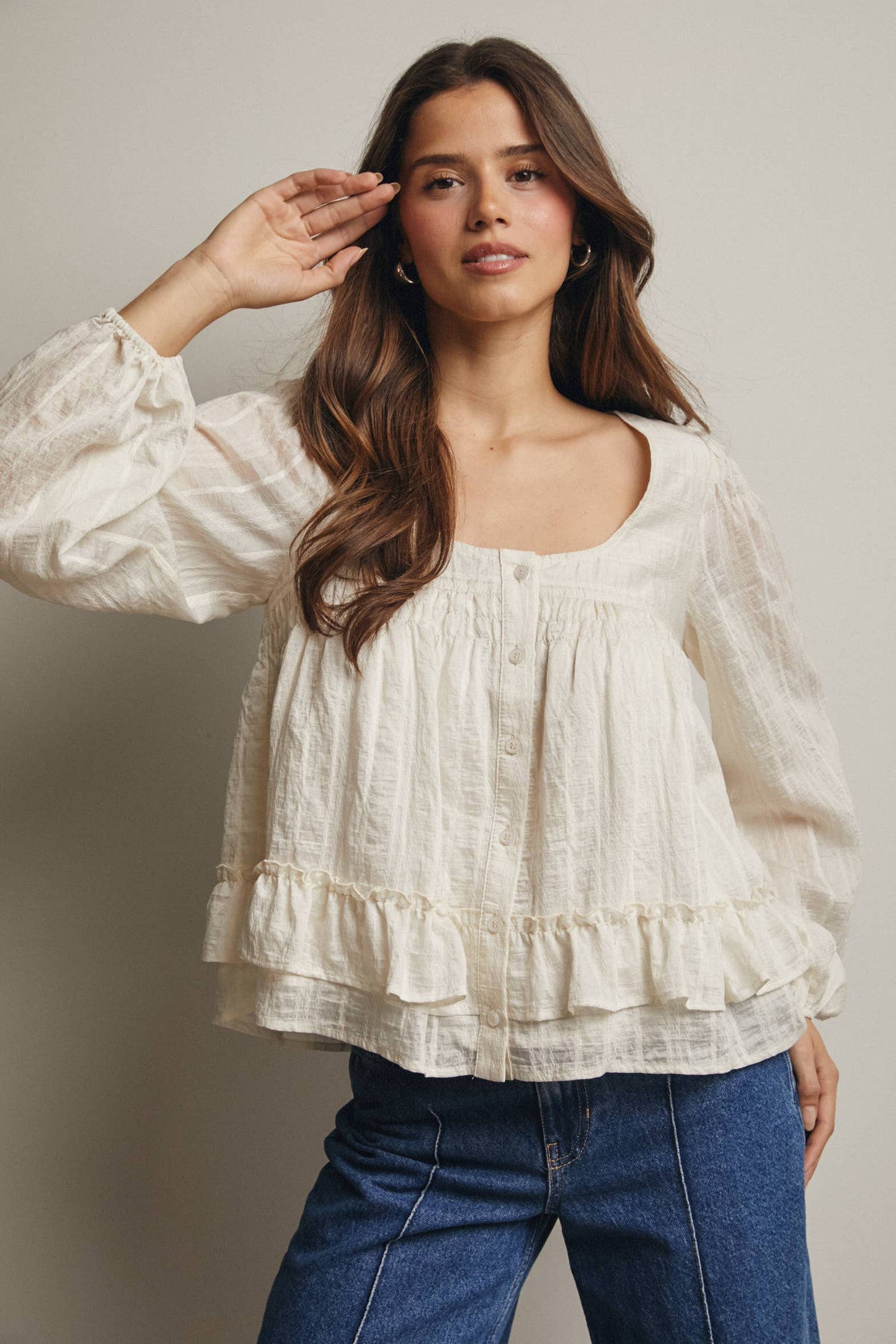 Dorothea ruffle Hem Peasant Blouse