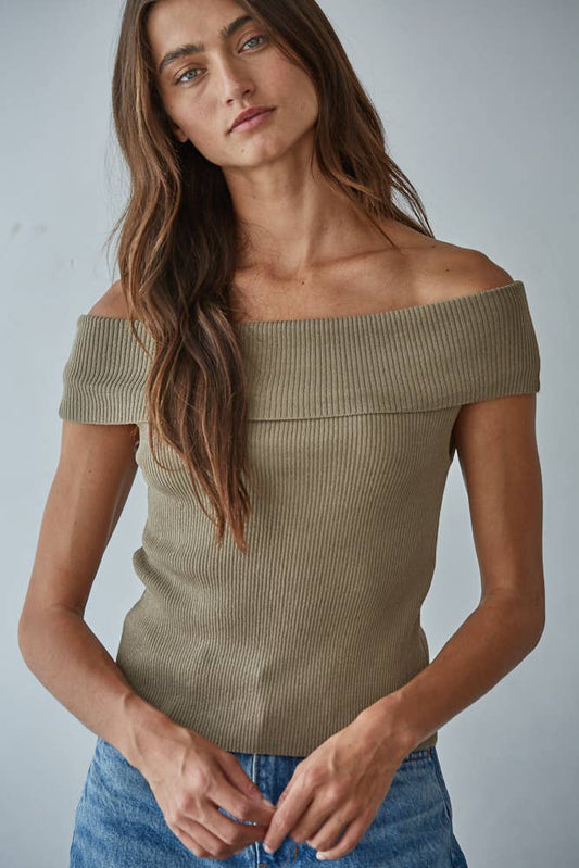 Mya Knit Ribbed Off The Shoulder Top