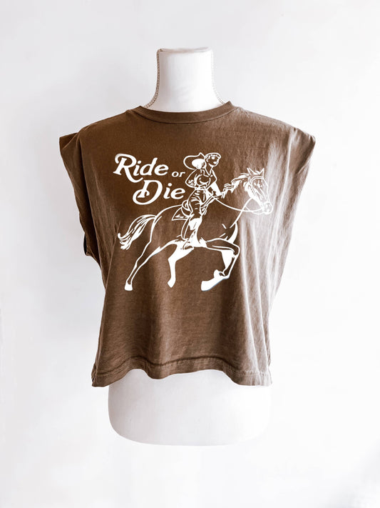 Ride or die western Crop Muscle Tee