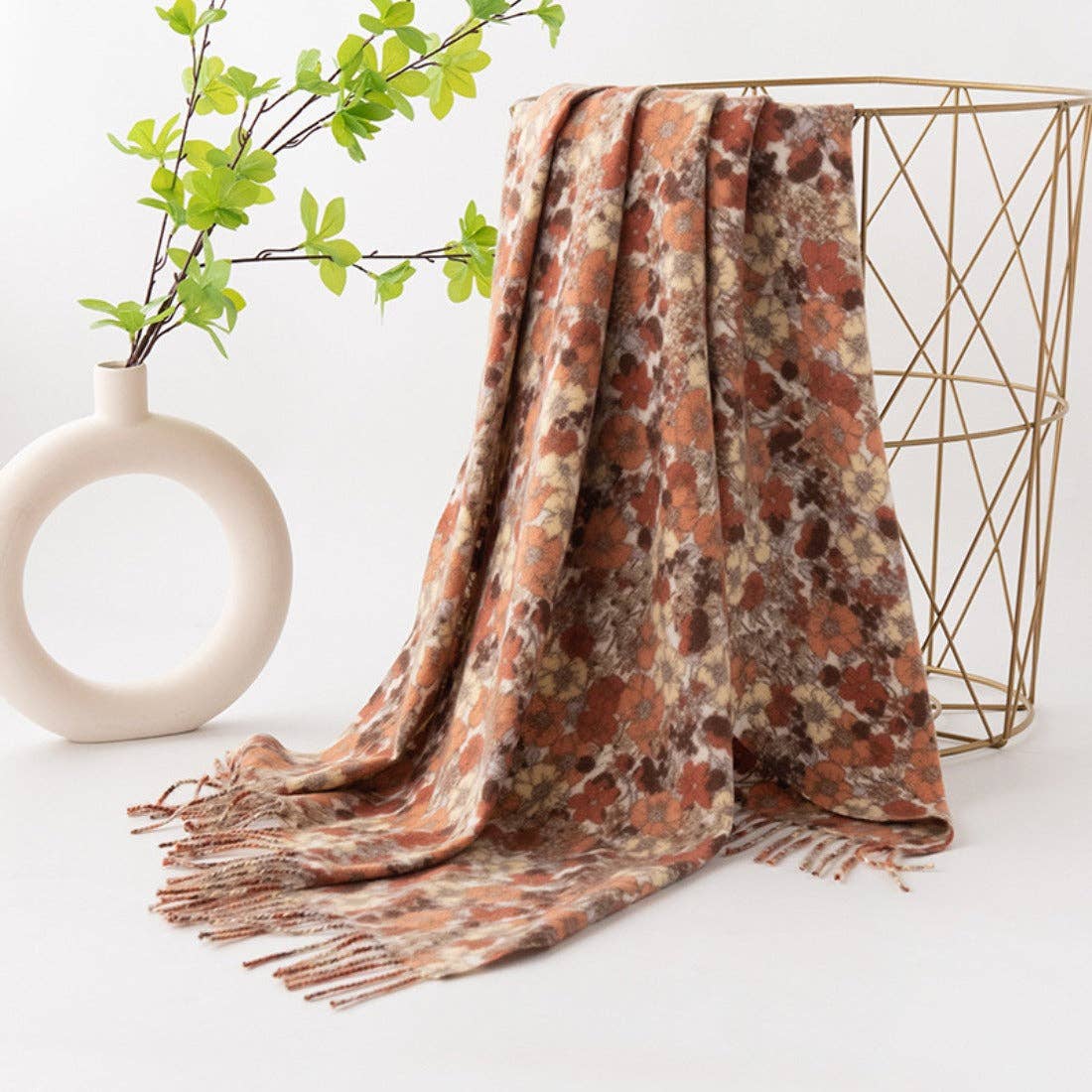 Autumn Floral Print Shawl Scarf
