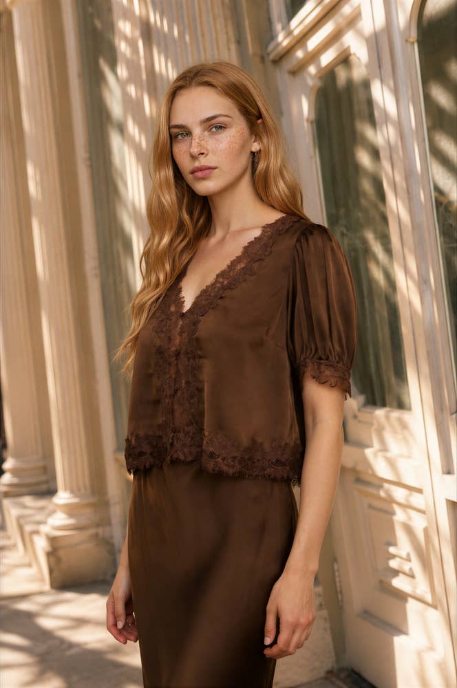 Eve Satin Lace Trim Blouse