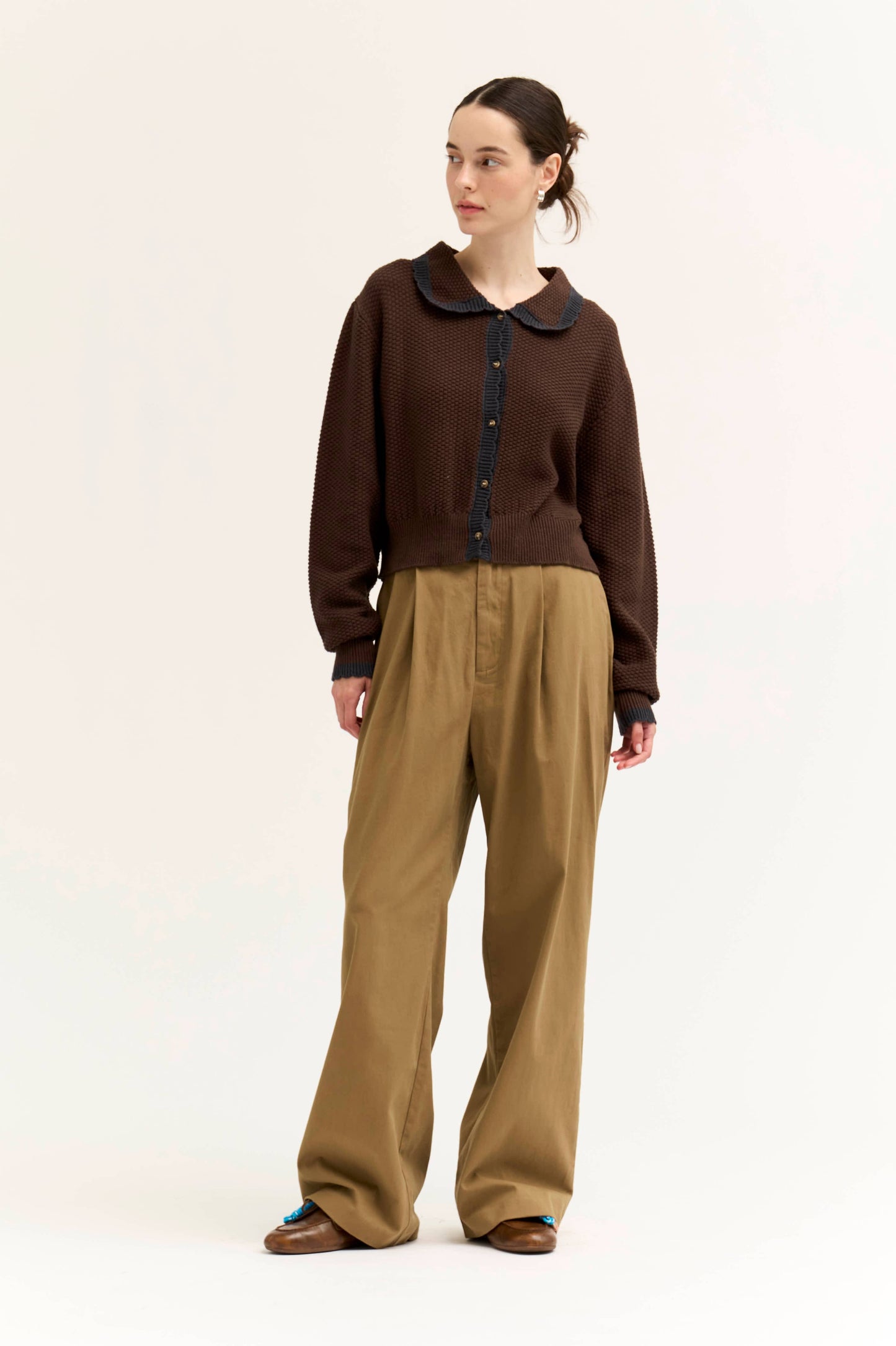 Scallop Edge Cardigan Waffle Knit