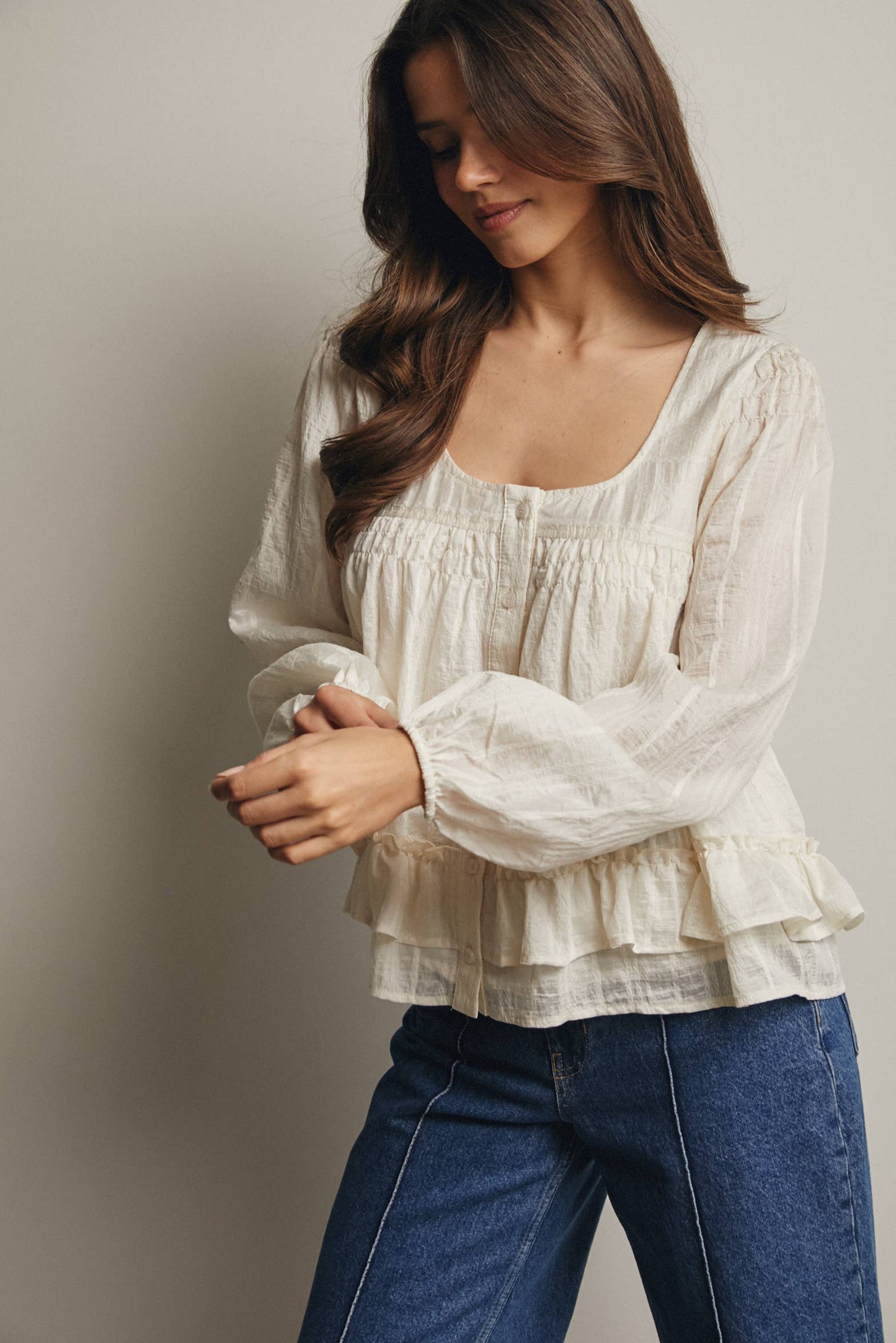 Dorothea ruffle Hem Peasant Blouse
