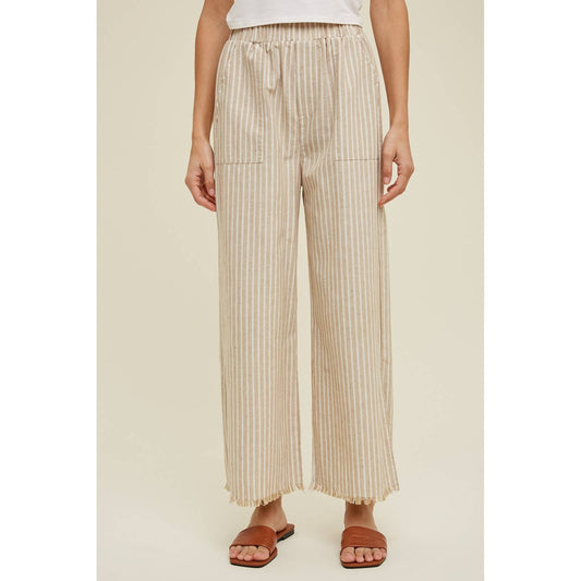 Taupe Striped Linen Pants